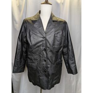Venezia Vitale Black Genuine Leather Blazer Jacket Y2K Womens Large Goth Vintage